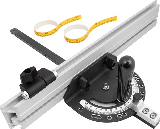 Fulton Precision Miter Gauge with Aluminum Miter Fence with 45 degree Angled Ends for Maximum Stock Support and a Repetitive Cut Flip Stop