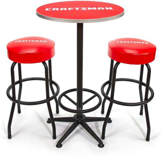 Craftsman 3-Piece Workshop/Garage Table and Shop Stool Set 39-inch High Circular Table 28.5-inch High Rip-Resistant Cushioned