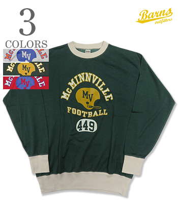 BARNS バーンズ 長袖|コットンレーヨン|リンガー|フットボールT-Shirt『Cotton Rayon Football Ringer L/S Tee Mc MINNVILLE』【アメカジ・カレッジ】BR-25142