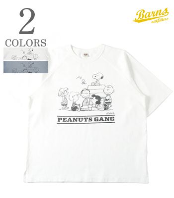 BARNS バーンズ 半袖|10/-|ヘビーウェイト|ラグラン|Tシャツ『Heavyweight Print T-Shirt PEANUTS GANG』【アメカジ・カレッジ】BR-25267