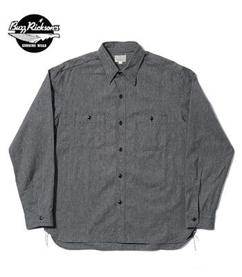 バスリクソンズ 長袖 撚り杢 ワークシャツ BUZZ RICKSONS COTTON COVERT WORK SHIRT BR26082