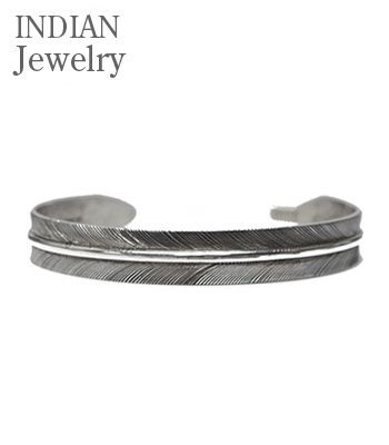 INDIAN JEWELRY ナバホ族 Lena Platero スタンプワーク バングル NAVAJO NAVAJO SILVER BANGLE FEATHER IJ-333の通販は 17,556円