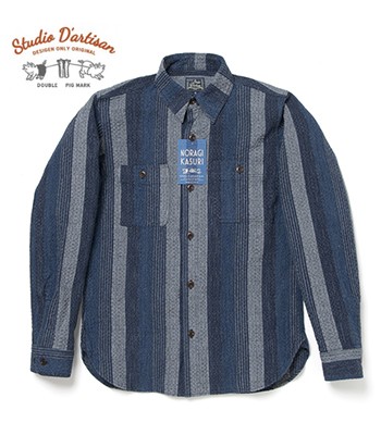 STUDIO DARTISAN ステュディオダルチザン 長袖|ジャガード|絣|刺子|シャツ『NORAGI KASURI SASHIKO SHIRT』【アメカジ・ワーク】5676の通販は