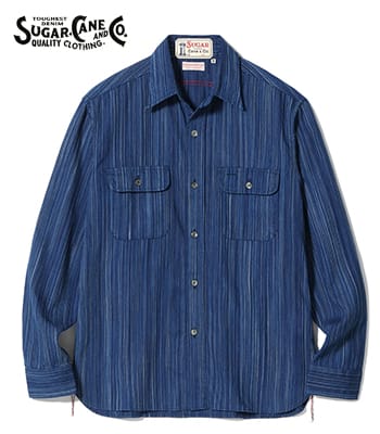 SUGAR CANE FICTION ROMANCE シュガーケーン カセ染め|インディゴストライプ|ワークシャツ『5.5oz. INDIGO STRIPE WORK SHIRT』【アメカジ・ワーク】SC29396