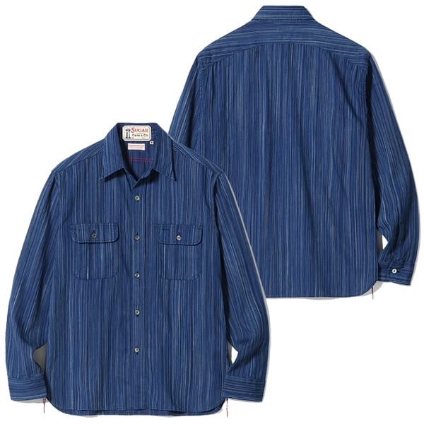 SUGAR CANE FICTION ROMANCE シュガーケーン カセ染め|インディゴストライプ|ワークシャツ『5.5oz. INDIGO STRIPE WORK SHIRT』【アメカジ・ワーク】SC29396