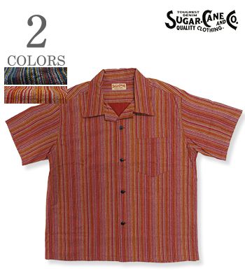 SUGAR CANE シュガーケーン 半袖|マルチストライプ|ドビー|オープンカラーシャツ『MULTI STRIPE OPEN SHIRT』【アメカジ・50s】SC39520