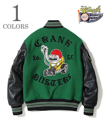 WHITESVILLE ホワイツビル メルトン×レザー|スタジャン|アワードジャケット|カスタム『30oz. WOOL MELTON AWARD JACKET CRANK BUSTERS』【アメカジ・カレッジ】WV15602