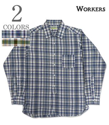 WORKERS ワーカーズ 長袖|マドラス|スクエアカラーシャツ『Square Collar Shirt, India Madras』【アメカジ・ワーク】25s-2-scs
