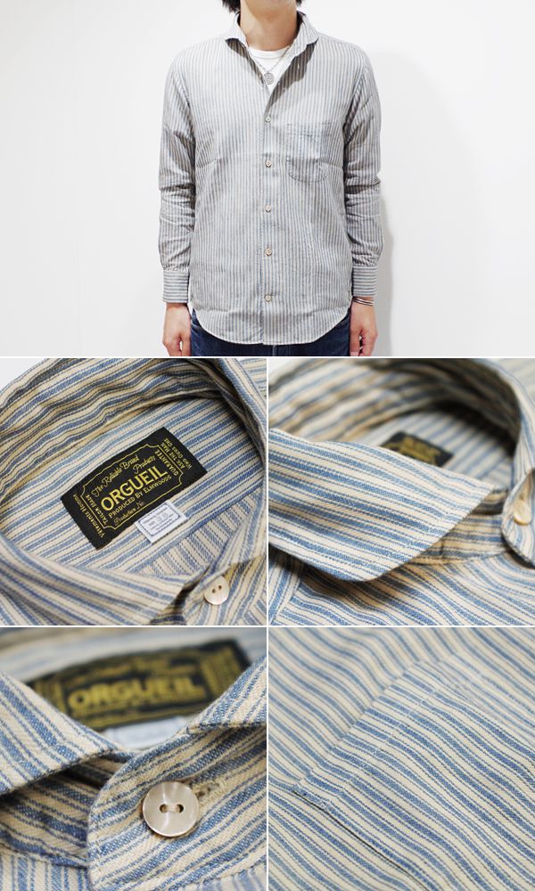 オルゲイユ 長袖 ワークシャツ ORGUEIL Blue Stripe Windsor Collar Shirt OR-5002B_2