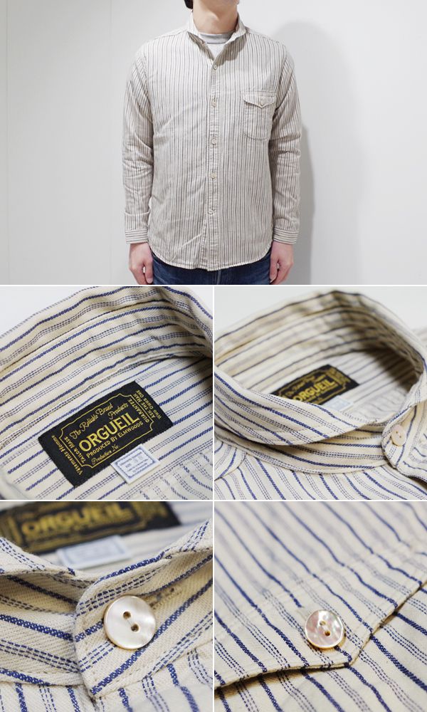 オルゲイユ 長袖 ワークシャツ ORGUEIL Stripe Shawl Collar Shirt OR-5007E_3