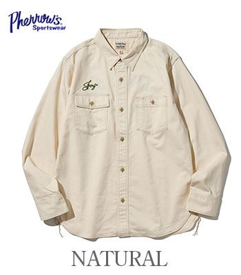 PHERROWS フェローズ 長袖|刺繍|ヘリンボーン|ワークシャツ『Willson Oil WORK  SHIRT』【アメカジ・ワーク】23W-PHCS1-E