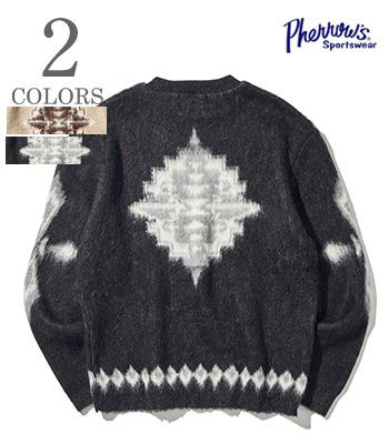 PHERROWS フェローズ モヘア|ネイティブ柄|クルーネック|セーター『MOHAIR CREW SWEATER NATIVE』【アメカジ・カレッジ】23W-PMS1