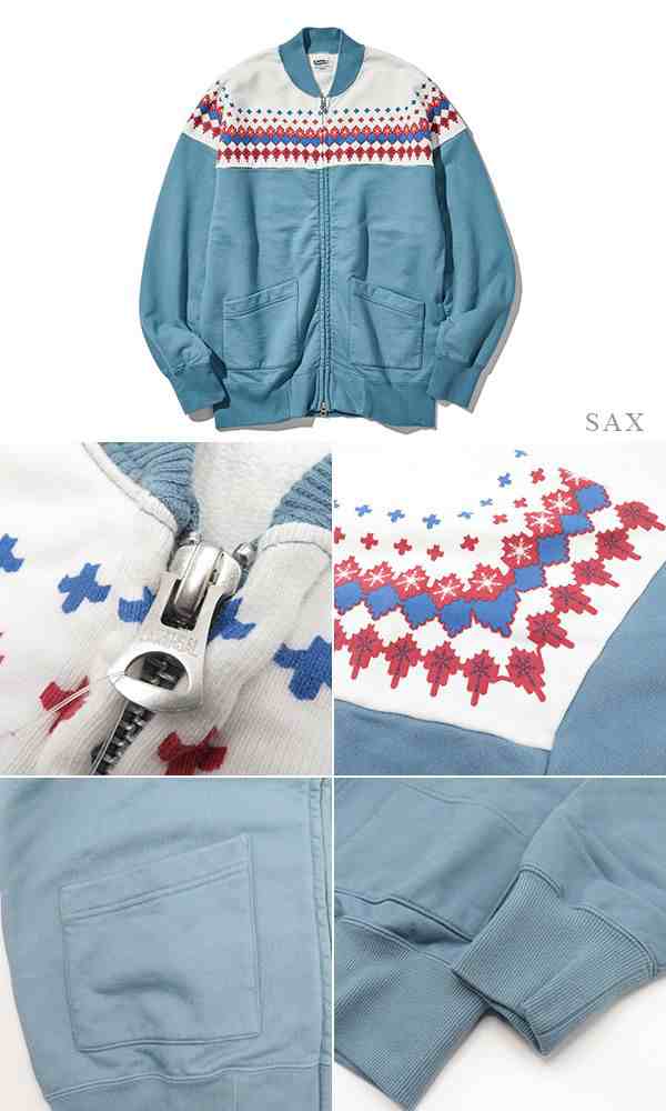 PHERROWS フェローズ 長袖|裏毛|雪柄|フルジップスウェット『SNOW PATTERN ZIP SWEAT』【アメカジ・カレッジ】23W-PSF1