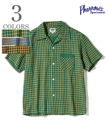 PHERROWS フェローズ 半袖|接結|ダブルガーゼ|オープンカラーシャツ『BEACH SHIRT』【アメカジ・カレッジ】24S-PSSS1