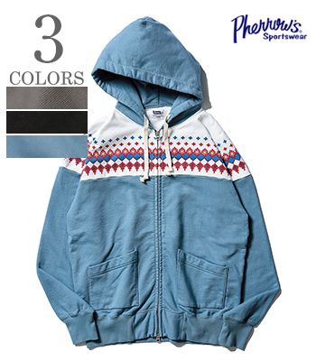 PHERROWS フェローズ 裏毛|雪柄|フルジップパーカー『 PATTERN ZIP PARKA』【アメカジ・カレッジ】24W-PSFP1