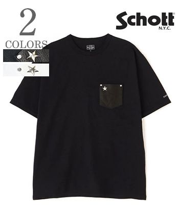ショット半袖 クルーネック ディアスキン スタッズ Schott ONESTAR LEATHER POCKET T-SHIRT 782-5934004