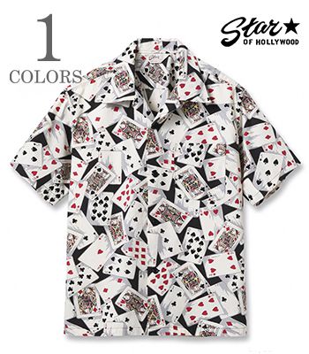 STAR OF HOLLYWOOD スターオブハリウッド 半袖|タイプライター|オープンカラーシャツ| 25Model『PLAYING CARDS OPEN SHIRT』【洋柄・アロハ】SH39496