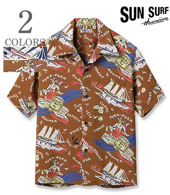 SUN SURF サンサーフ SHORT SLEEVE RAYON ALOHA SHIRT 24MODEL『SOUTH SEA TRADER』【アロハ・洋柄】SS39223