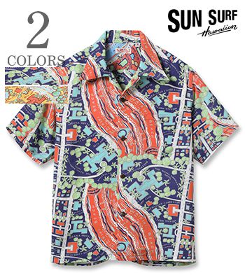 SUN SURF サンサーフ SHORT SLEEVE RAYON ALOHA SHIRT 25MODEL『WAIKIKI MAP』【アロハ・洋柄】SS39424