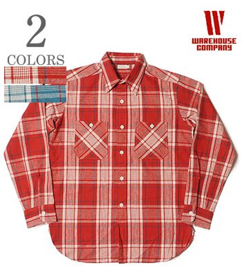 WAREHOUSE ウエアハウス 長袖|コットンリネン|チェック|ワークシャツ『LONG SLEEVE CHECK WORK SHIRTS B柄』【アメカジ・ワーク】3055B