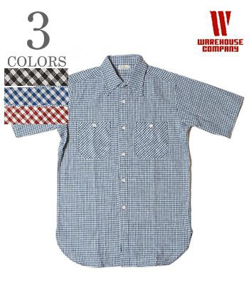 WAREHOUSE ウエアハウス 半袖|コットンリネン|ギンガムチェック|ワークシャツ『CHECK WORK SHIRT A柄』【アメカジ・ワーク】3056A