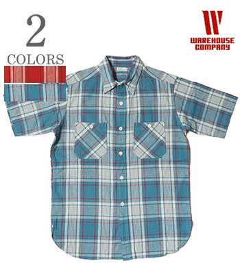 WAREHOUSE ウエアハウス 半袖|コットンリネン|チェック|ワークシャツ『SHORT SLEEVE CHECK WORK SHIRTS B柄』【アメカジ・ワーク】3056B-25