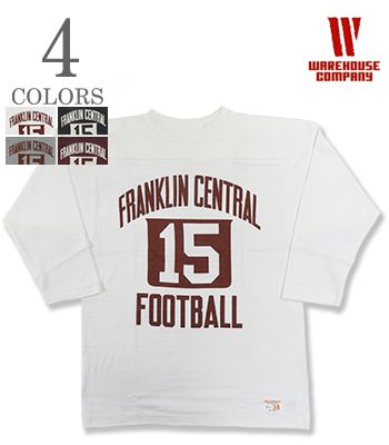 WAREHOUSE ウエアハウス 七分袖|粗挽きスラブ糸シャドーボーダー|フットボールTEE『FRANKLIN CENTRAL FOOTBALL TEE』【アメカジ・カレッジ】4063-FRANKLIN