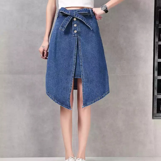 デニムスカート 膝丈スカート ハイウエスト フロントリボン Aライン ひざ丈 スリット デニム 無地 2枚重ねスカート 大きいサイズ 個性的の通販はau Pay マーケット Bringhappiness