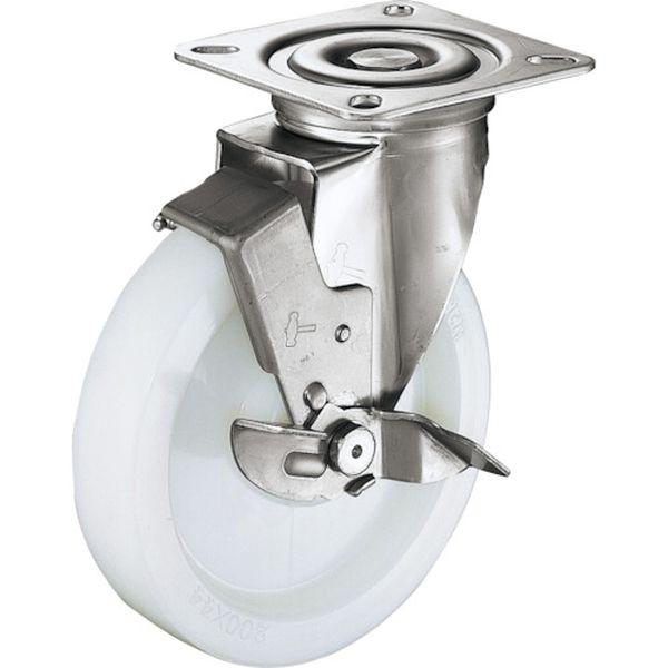 319SN200  プレート式キャスター 旋回式ストッパー付 ナイロン車輪 200mm オールステンレス 319S-N200 WO店