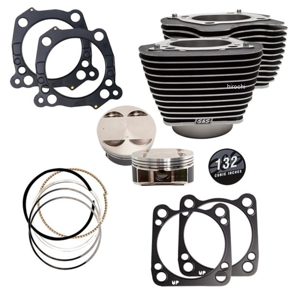 S&amp;Sサイクル S&amp;S Cycle 132ビッグボアキット リンクルブラック ハイライトフィン M8エンジン 114CI 910-0845 WO店