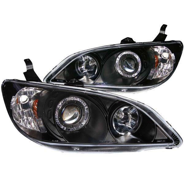 ANZO 2004-2005 Honda Civic Projector Headlights w/ Halo Black anz121059 WO店_1