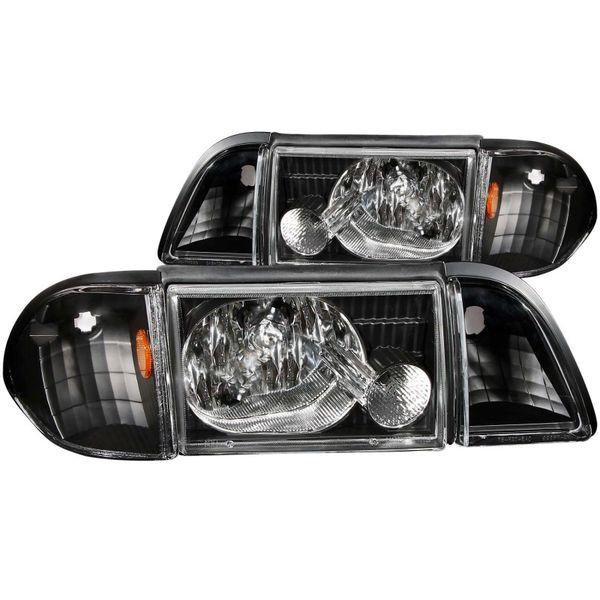 ANZO 1987-1993 Ford Mustang Crystal Headlights Black w/ Corner Lights 3pc anz121192 WO店 36,403円