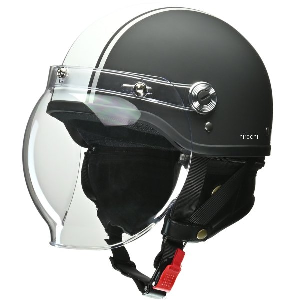 リード工業 ハーフヘルメット クロス バブルシールド付き マットブラック×白 フリーサイズ(57cm-60cm) CR-760-MB-HW WO店ヘルメット