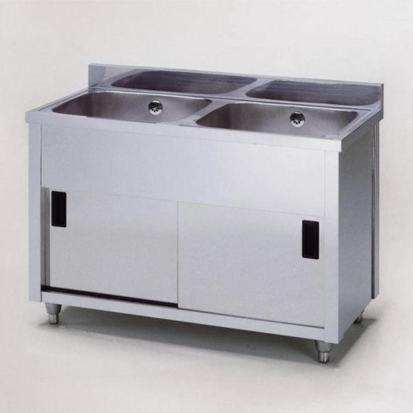 エスコ ESCO 900x450x890mm 二槽キャビネットシンク(SUS430) 000012331104 WO店