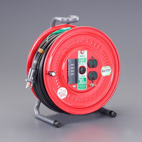 エスコ ESCO AC125V/15A/30m コードリール(USBポート4口/アース付) EA815BV-30 WO店