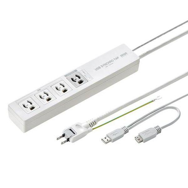 エスコ ESCO 125V/15Ax2m パソコン連動タップ (4口/USB感知式) EA815GM-385 WO店