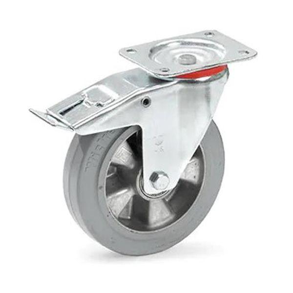 エスコ ESCO 200mm キャスター (自在金具/弾性タイヤ/ブレーキ付) EA986CL-200 WO店の通販は