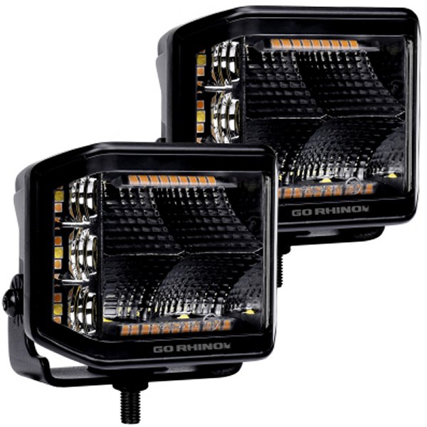 Go Rhino Xplor Blackout Comboシリーズ Cube Sideline LED Flood Lights w/Amber 4x3 - Blk (Pair) GOR750700322FCS WO店