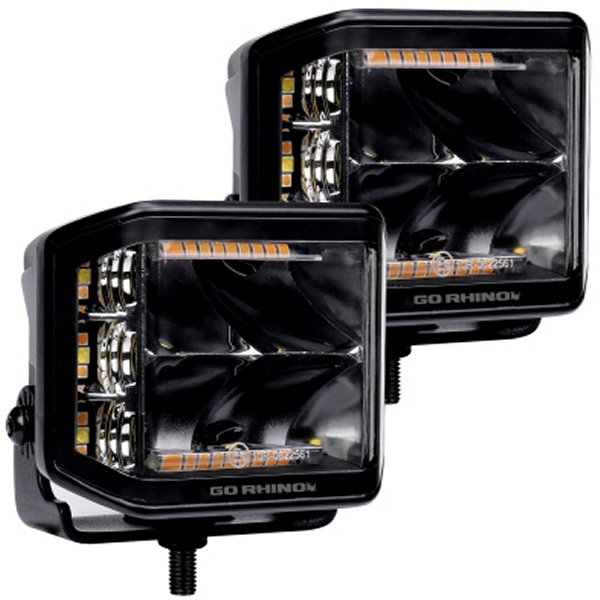 Go Rhino Xplor Blackout Comboシリーズ Cube Sideline LED Spot Lights w/ Amber 4x3 - Blk (Pair) GOR750700322SCS WO店