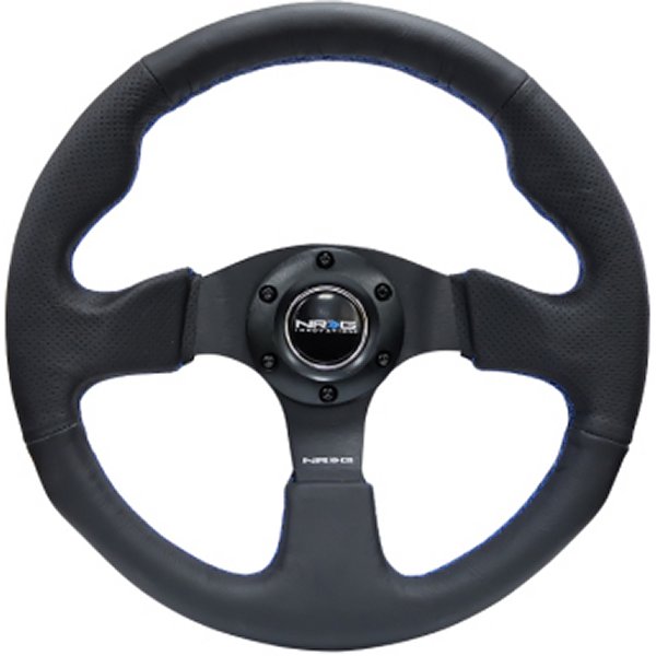 NRG Reinforced ステアリングホイール (320mm) ブラック Leather w/Blue Stitching NRGRST-012R-BL WO店