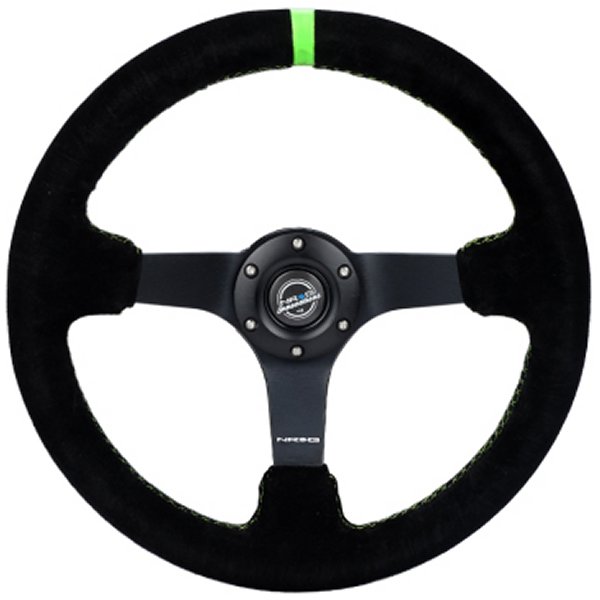 NRG Reinforced ステアリングホイール 350mm/3in. Deep Blk Suede/ Neon Green Stitch w/5mm マットブラック Spoke NRGRST-036MB-S-GN WO店 35,055円