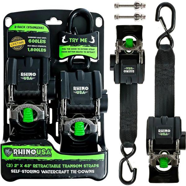 Rhino USA Retractable Transom Straps (2 Pack-Stainless) rsaTD-MSTR2X43-STNLS WO店