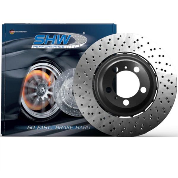 SHW 18-21 BMW M5 4.4L Right フロント Cross-Drilled Lightweight ブレーキローター (34117991102) SHWBFR42502 WO店