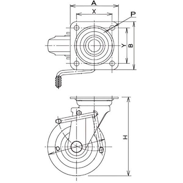 SUIJB200 中荷重用キャスター ストッパー付旋回(自在)金具 JBタイプ ウレタンゴム 車輪径200mm SUIJB-200 WO店_1