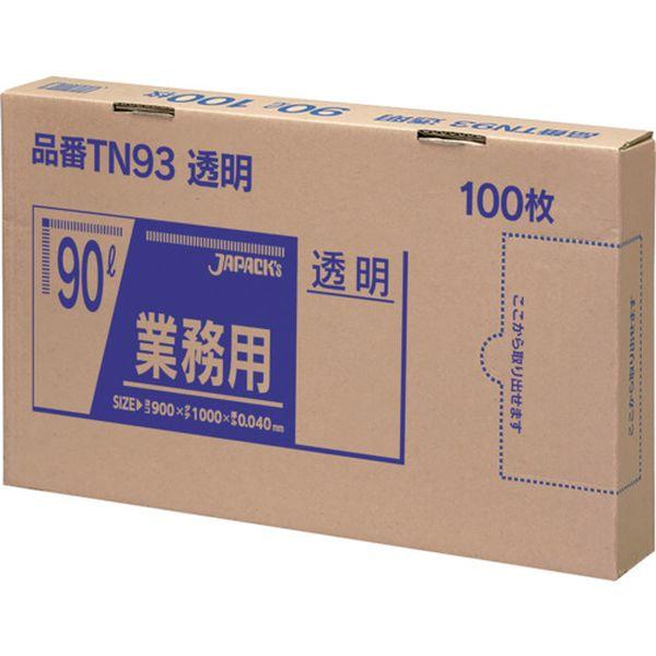 (株)ジャパックス ジャパックス 業務用ポリ袋 90L100枚BOX 透明 厚み0.04mm TN93 WO店