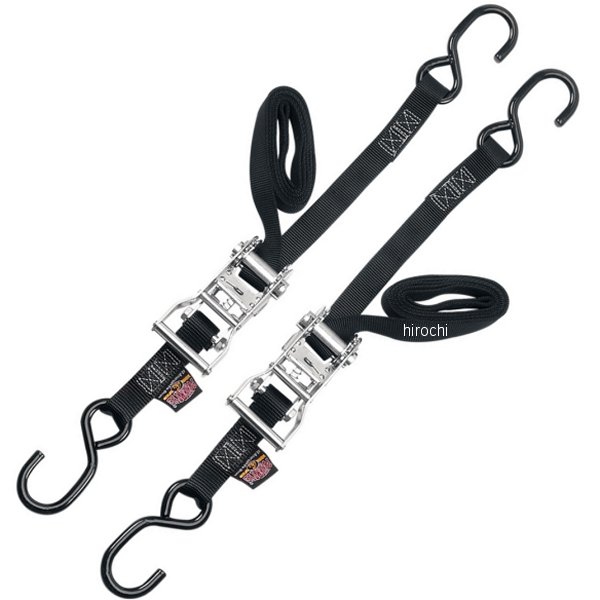 パワータイ POWERTYE 幅1インチ(25mm) ラチェット タイダウン 6フィート(1.8m) 黒 (左右ペア) WO店