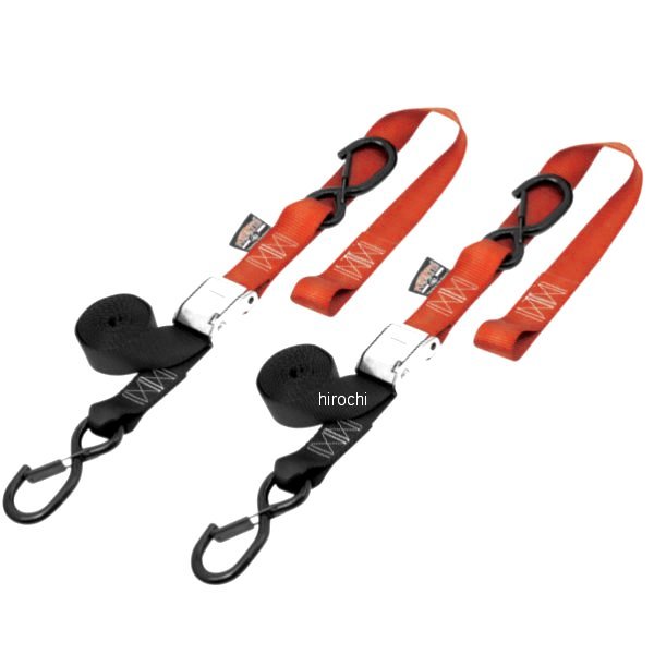 パワータイ POWERTYE 幅1.5インチ(38mm) カムバックル セフティー ラッチフック付き6.5フィート(1.98m) 黒/オレンジ (左右ペア) WO店の通販は