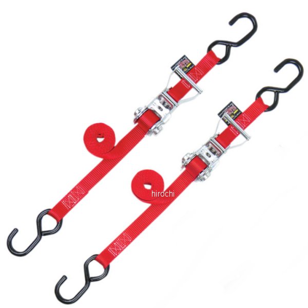 パワータイ POWERTYE 幅1インチ(25mm) ラチェット タイダウン 6フィート(1.8m) 赤 (左右ペア) WO店