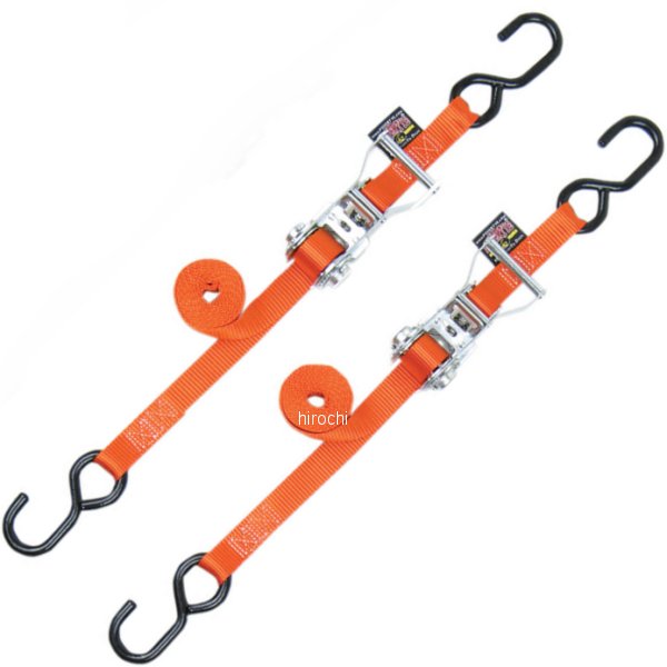 パワータイ POWERTYE 幅1インチ(25mm) ラチェット タイダウン 6フィート(1.8m) オレンジ (左右ペア) WO店
