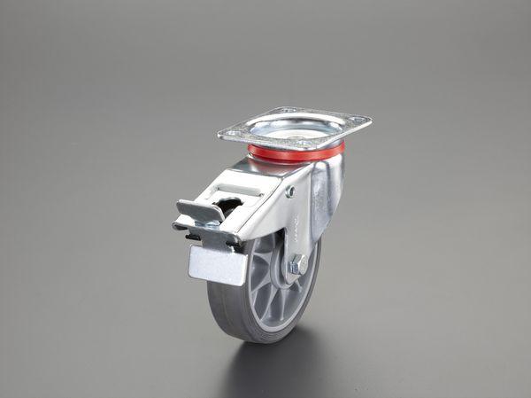 エスコ ESCO 200mm キャスター(自在･カバー･後輪ブレーキ付) EA986PD-3 WO店